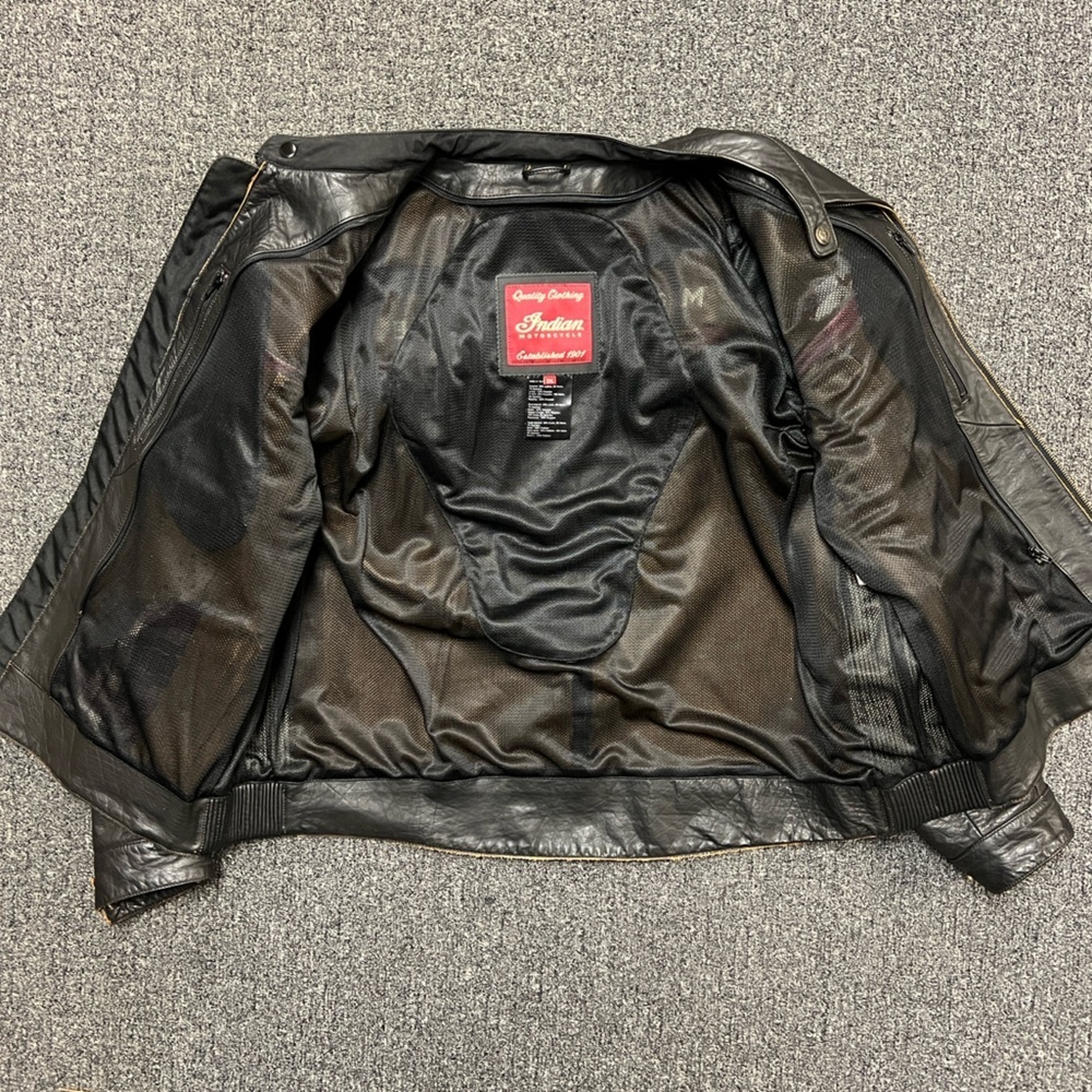 Indian Motorcyle Licensed Freeway Black Leather Coat Jacket Men's XXL - Picture 14 of 16
